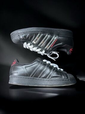 adidas x PLEASURES Superstar GY5691 Black Red Translucent Stripe Sneakers Sz 8.5